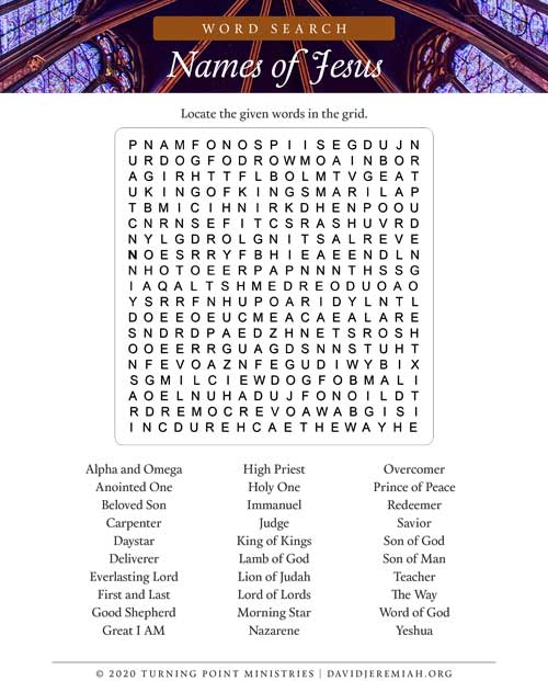 Word Search Puzzle Names Of Jesus Online Study The Jesus You May 