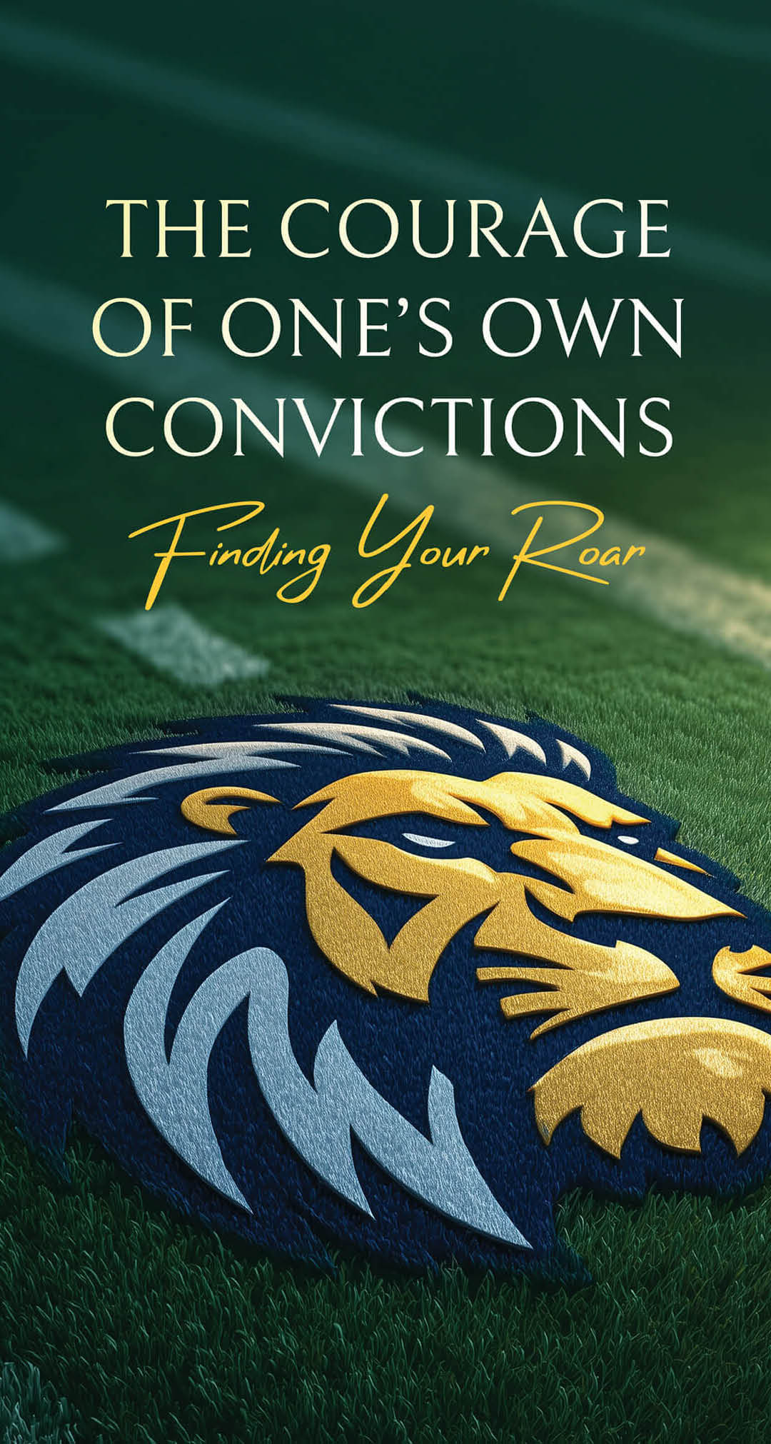 A football field with a lion logo on it. AI generated content