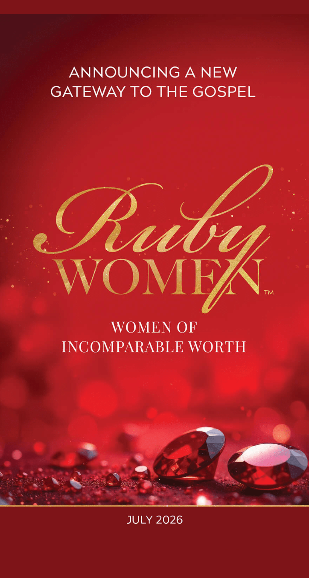 A red background with a gold border and the words “Ruby Women" written in gold. AI generated content