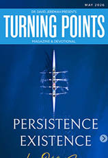 Turning Points magazine cover featuring a blue background and a boat. AI generated content