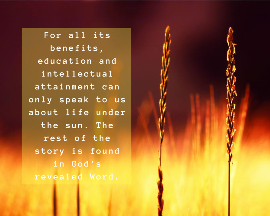 For all its benefits, education and intellectual attainment can only speak to us about life under the sun.  The rest of the story is found in God's revealed Word.